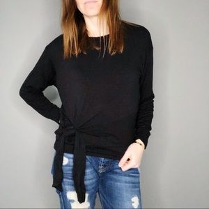 Anthropologie Black Tie-Front Sweatshirt